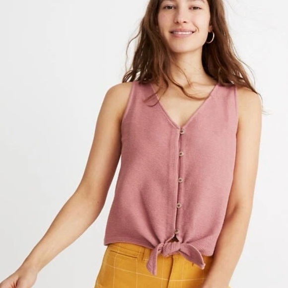 Texture & Thread Madewell Pink Mauve Button Tie Front Top M - Picture 1 of 13